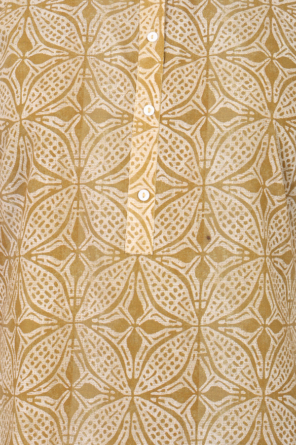 Mustard Geometric Printed Pure Cotton Straight Kurta