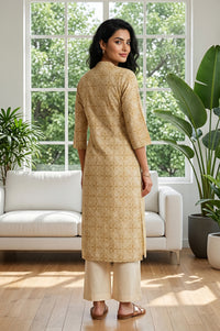Mustard Geometric Printed Pure Cotton Straight Kurta