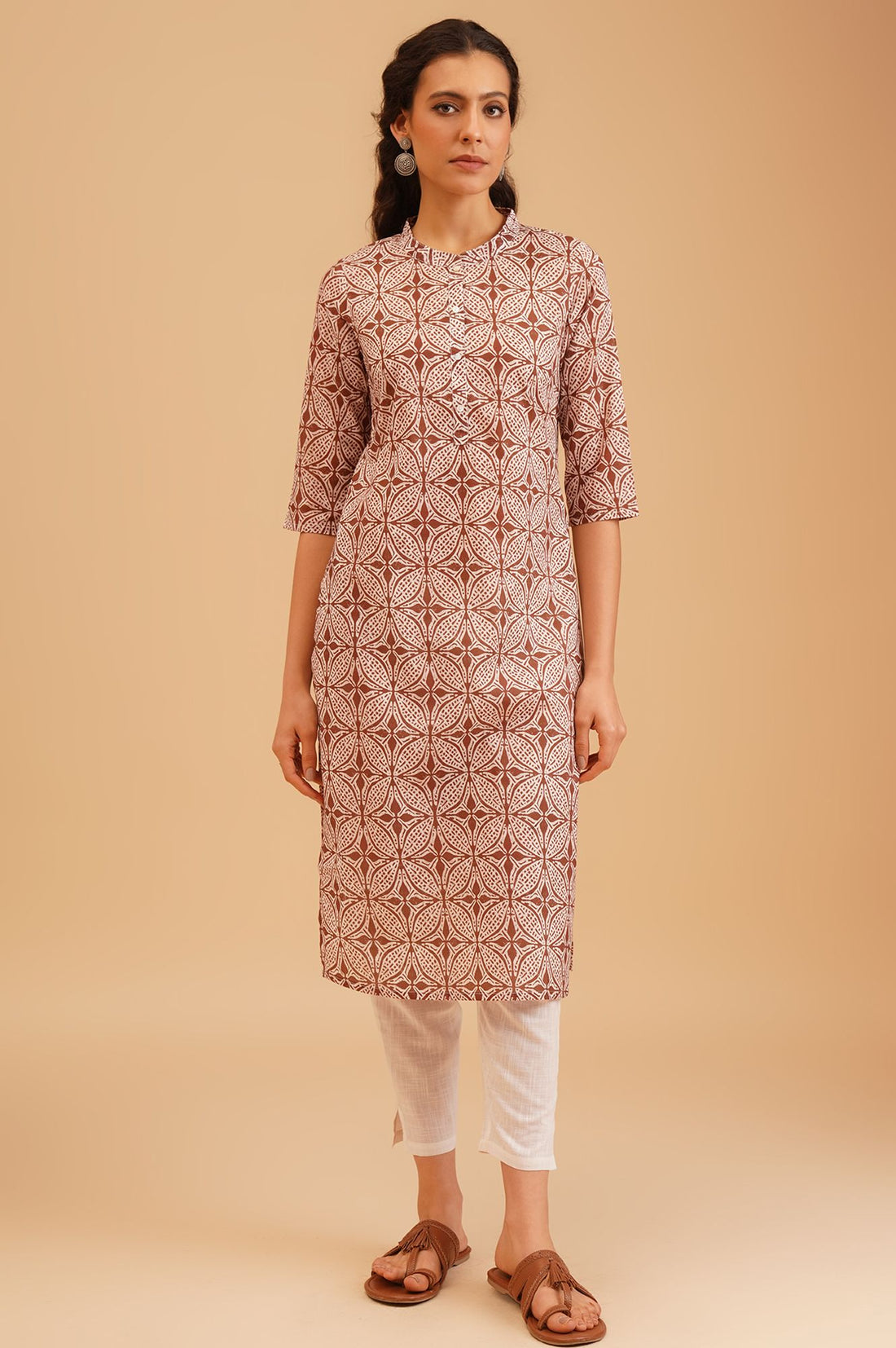 Brown Ethnic Motifs Pure Cotton Straight Kurta