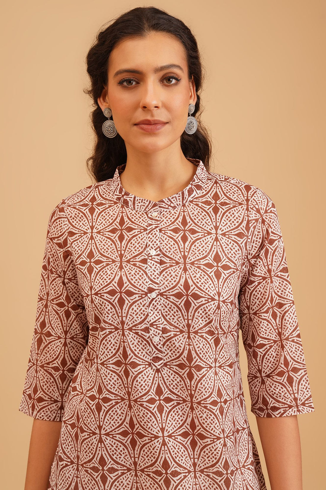 Brown Ethnic Motifs Pure Cotton Straight Kurta