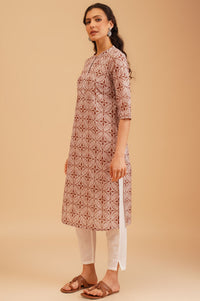 Brown Ethnic Motifs Pure Cotton Straight Kurta