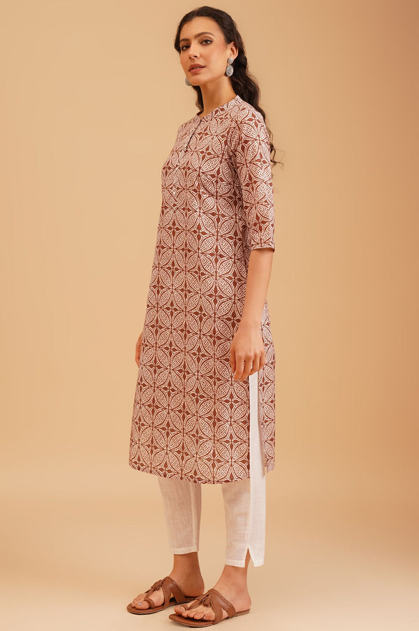 Brown Ethnic Motifs Pure Cotton Straight Kurta
