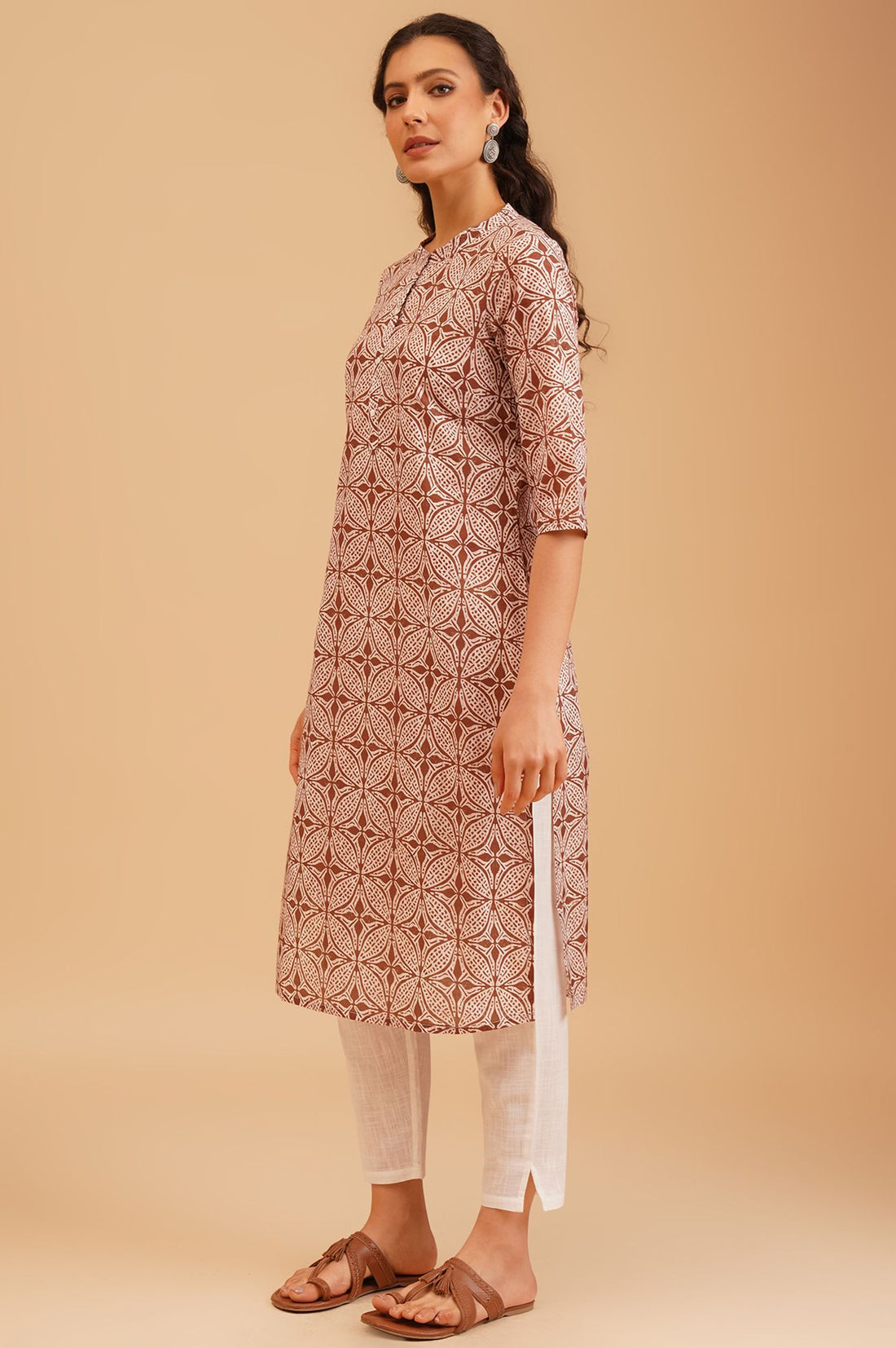 Brown Ethnic Motifs Pure Cotton Straight Kurta