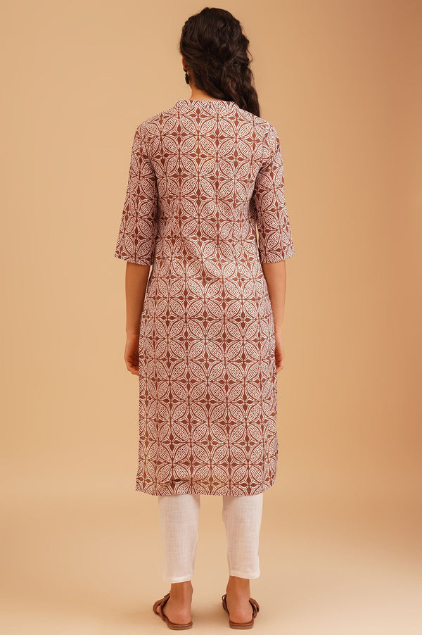 Brown Ethnic Motifs Pure Cotton Straight Kurta