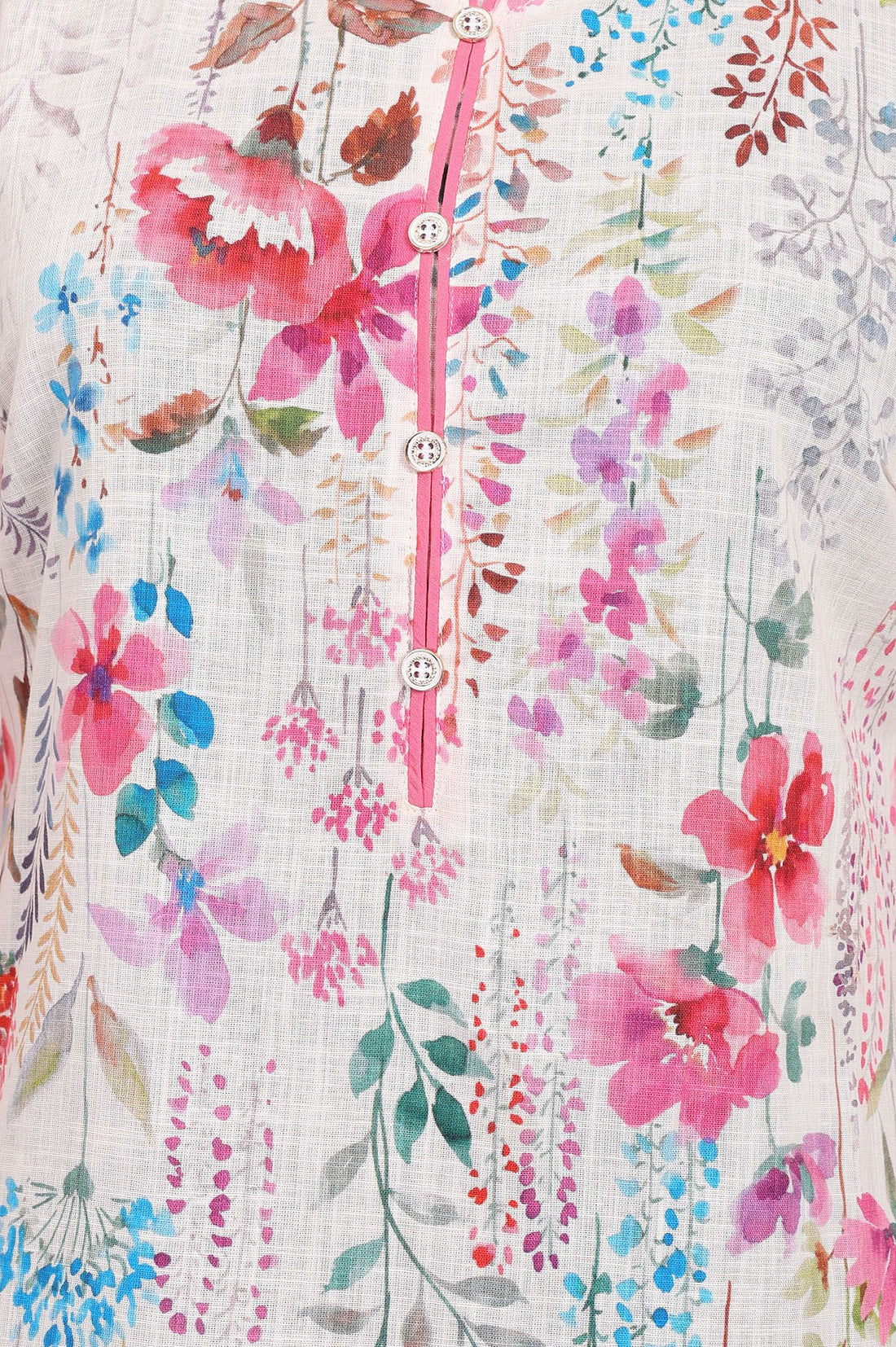 Off White Floral Printed Pure Cotton Straight Kurta