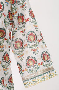 Off White Floral Printed Sequins Kota Straight Kurta