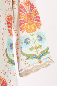 Off White Floral Printed Rayon Straight Kurta with Lace