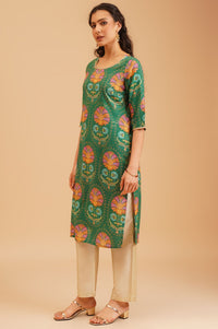 Green Floral Printed Straight Kurta