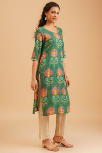 Green Floral Printed Straight Kurta
