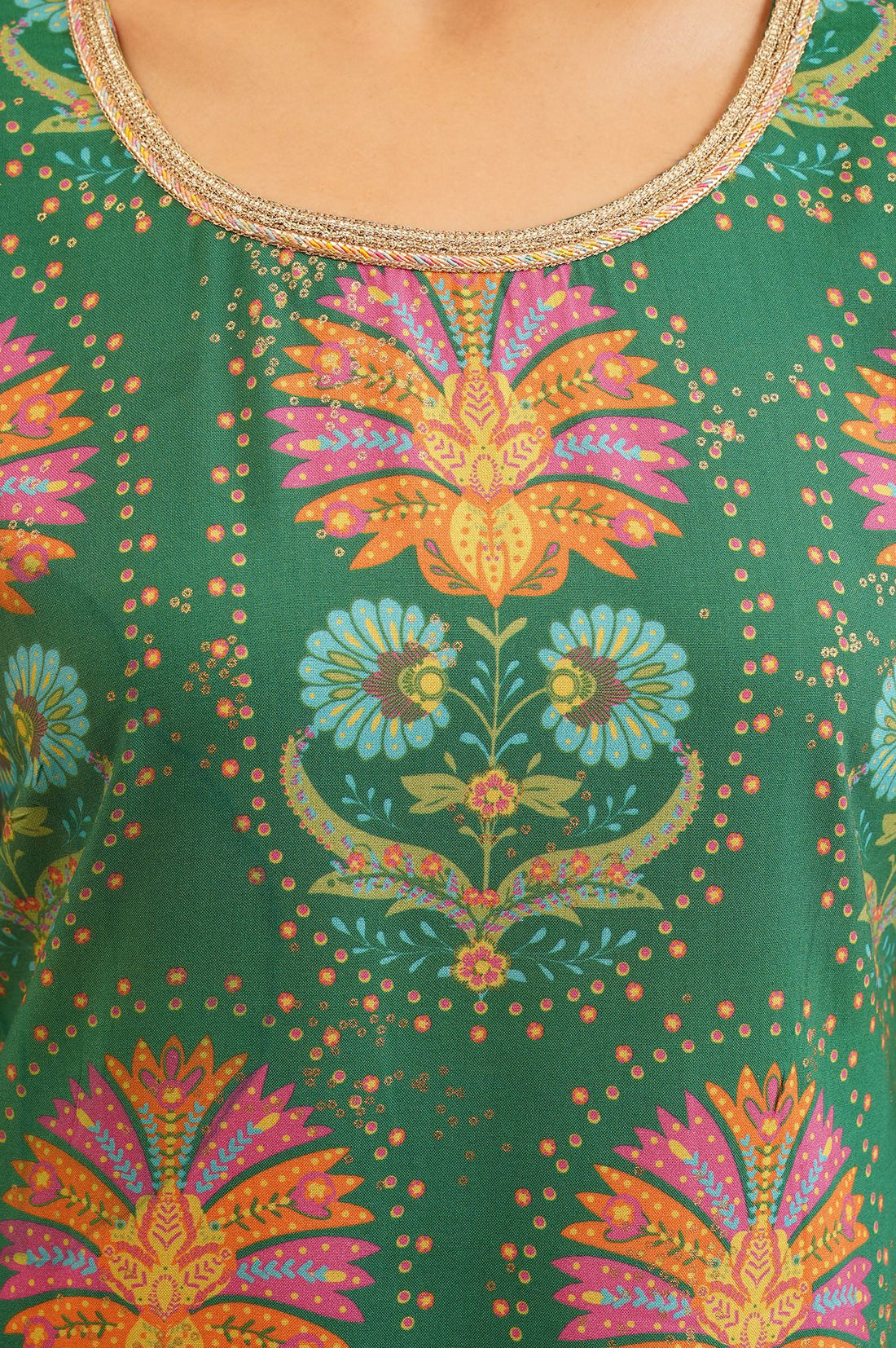 Green Floral Printed Straight Kurta