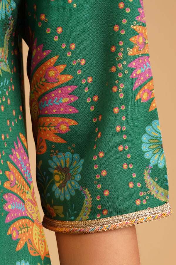 Green Floral Printed Straight Kurta