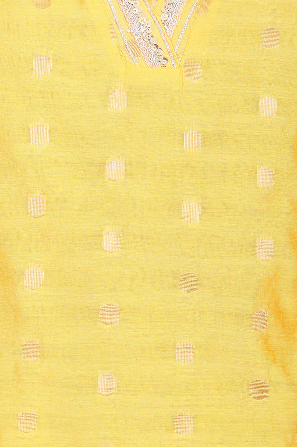 Mustard Zari Embroidered Yarn Dyed Straight Kurta