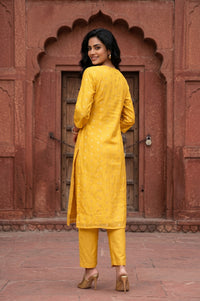 Mustard Zari Embroidered Yarn Dyed Straight Kurta