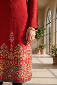 Red Ethnic Motifs Acrylic Straight Winter Kurta