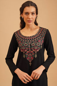 Black Ethnic Motifs Acrylic Straight Winter Kurta