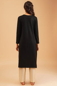 Black Ethnic Motifs Acrylic Straight Winter Kurta