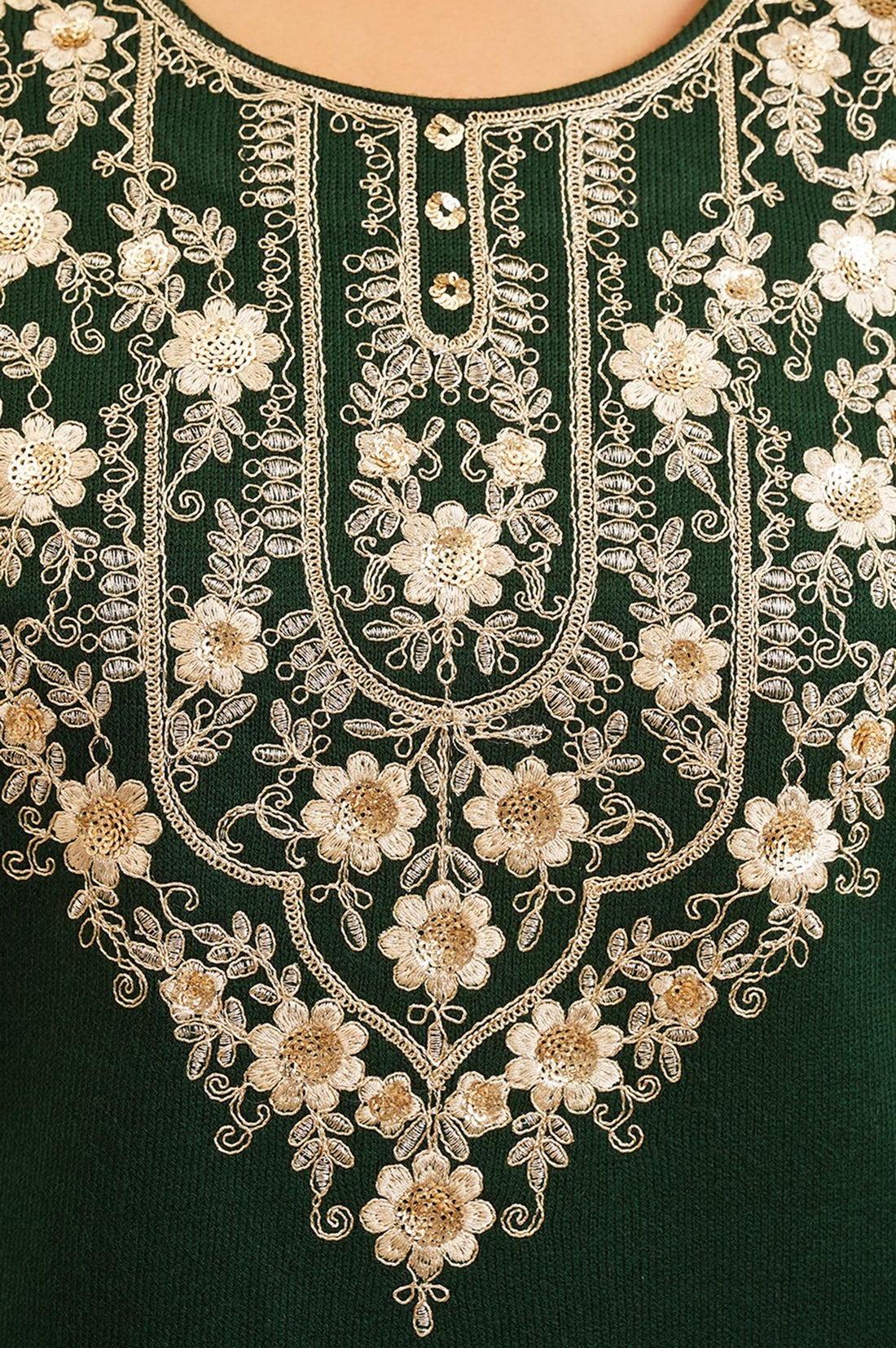 Green Embroidered Acrylic Straight Winter Kurta