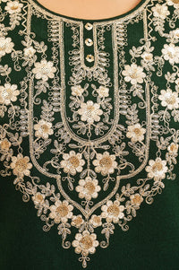 Green Embroidered Acrylic Straight Winter Kurta