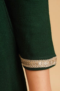 Green Embroidered Acrylic Straight Winter Kurta