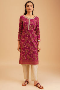 Magenta Paisley Sequins Jacquard Straight Winter Kurta