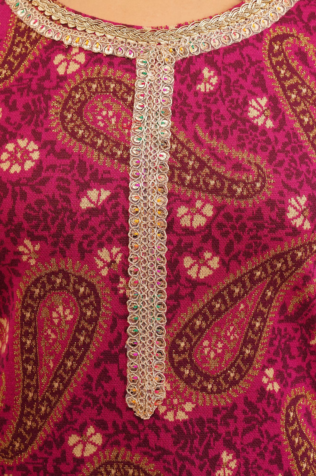 Magenta Paisley Sequins Jacquard Straight Winter Kurta