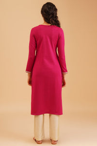 Pink Zari Embroidered Acrylic Straight Winter Kurta