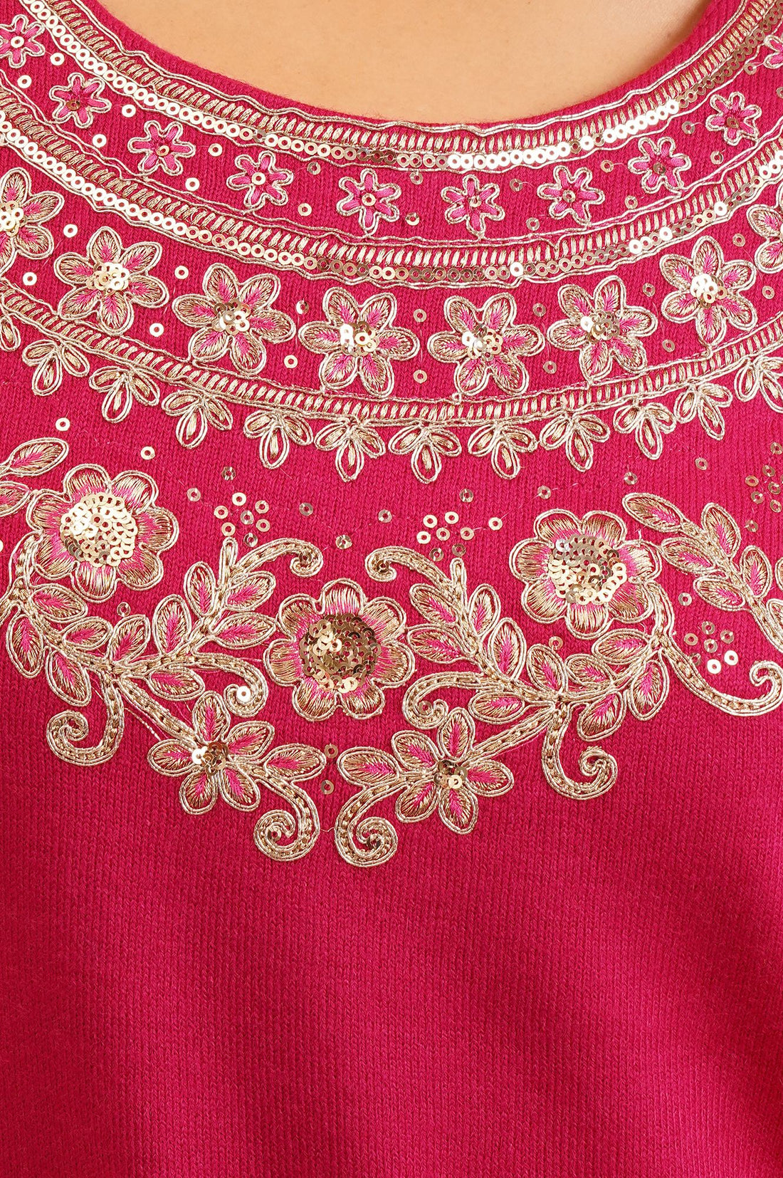 Pink Zari Embroidered Acrylic Straight Winter Kurta