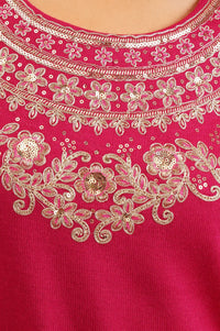 Pink Zari Embroidered Acrylic Straight Winter Kurta