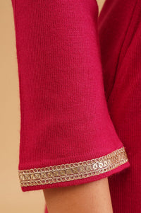 Pink Zari Embroidered Acrylic Straight Winter Kurta