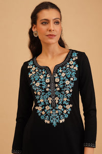 Black Embroidered Acrylic Straight Winter Kurta