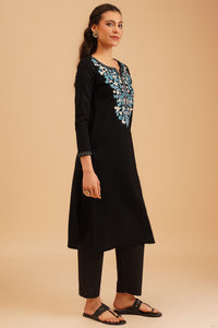 Black Embroidered Acrylic Straight Winter Kurta