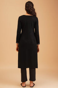 Black Embroidered Acrylic Straight Winter Kurta