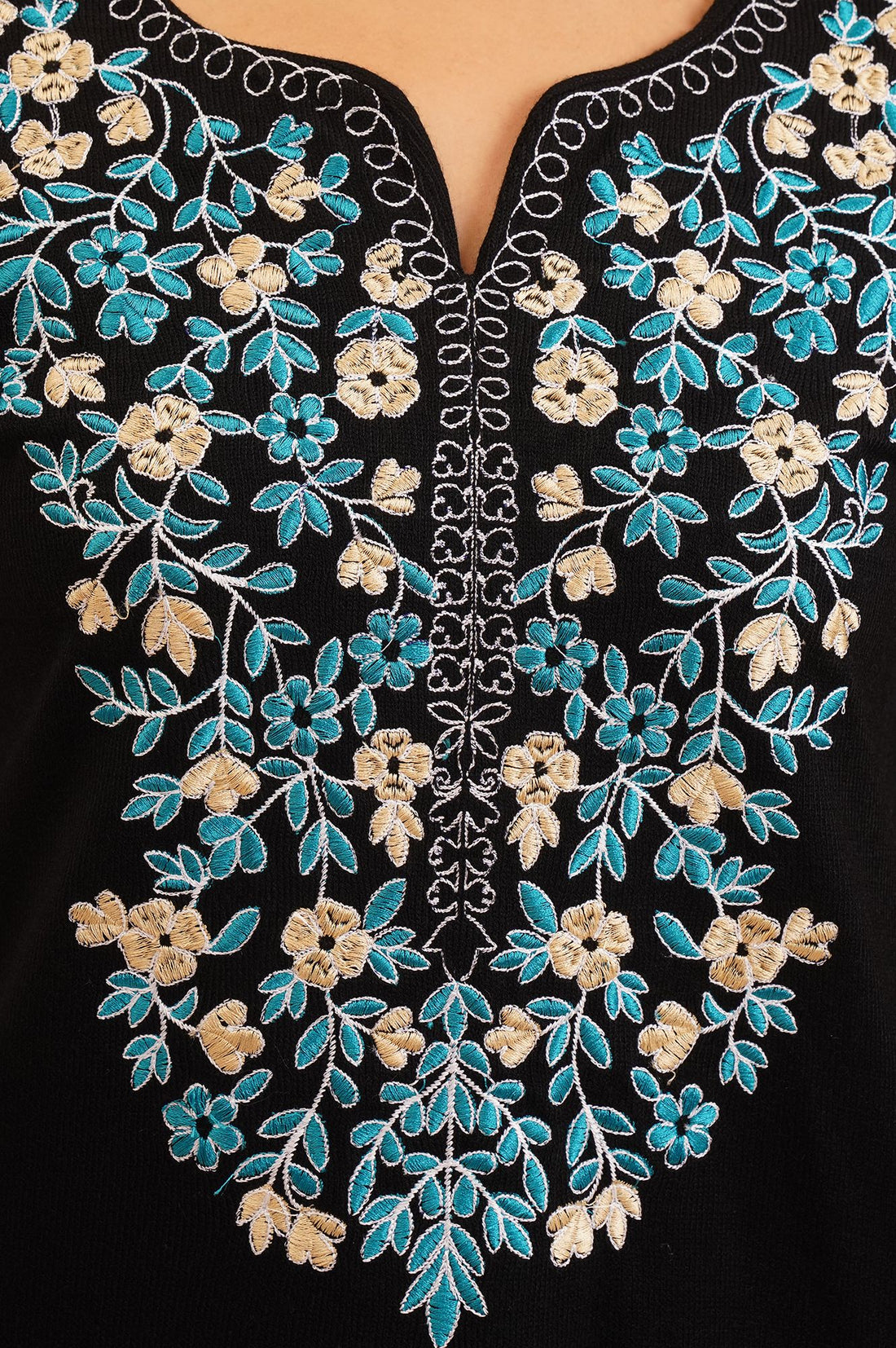 Black Embroidered Acrylic Straight Winter Kurta