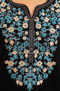 Black Embroidered Acrylic Straight Winter Kurta