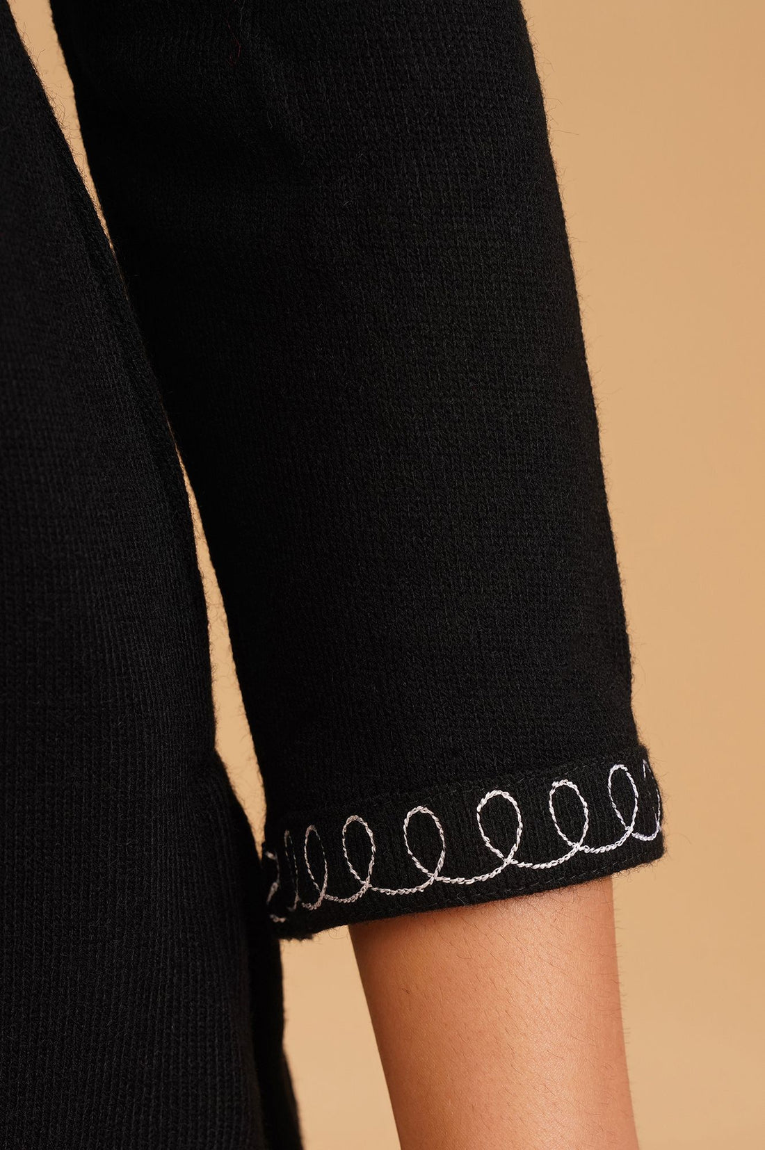 Black Embroidered Acrylic Straight Winter Kurta