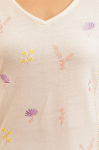 Off White Embroidered Acrylic Straight Winter Kurta