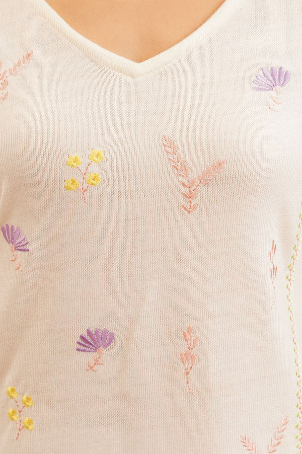Off White Embroidered Acrylic Straight Winter Kurta