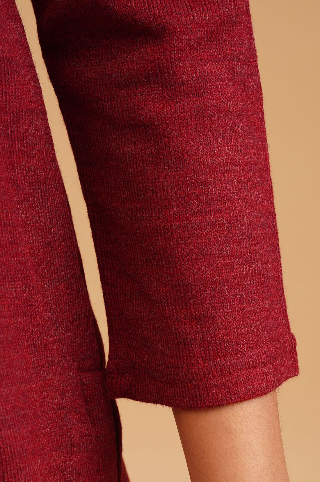 Maroon Embroidered Acrylic A-line Winter Kurta