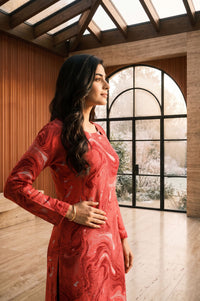 Red Abstract Yarn Dyed Jacquard Straight Winter Kurta