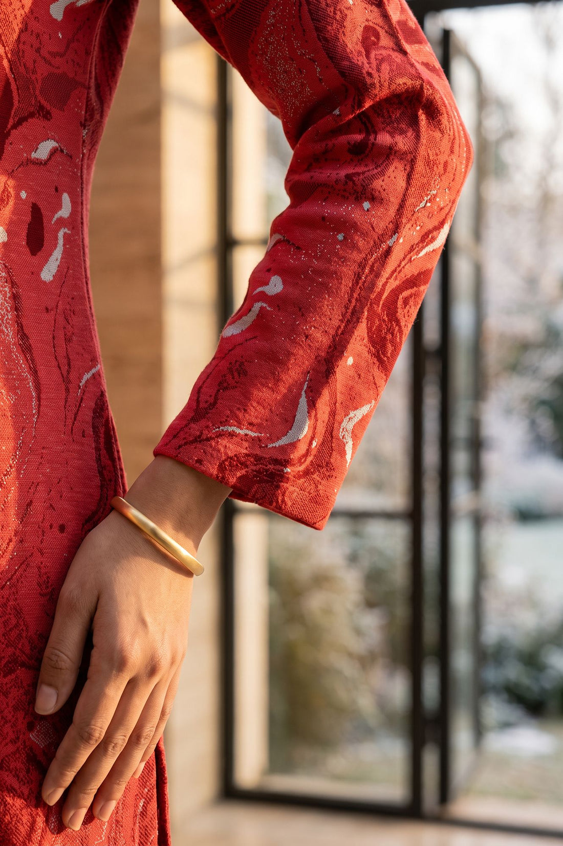 Red Abstract Yarn Dyed Jacquard Straight Winter Kurta