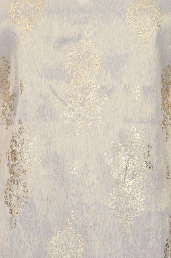 Off White Foil Printed Straight Kurta