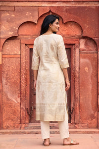 Off White Foil Printed Straight Kurta