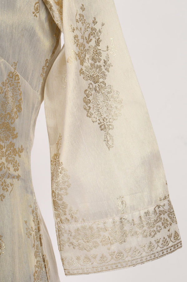 Off White Foil Printed Straight Kurta