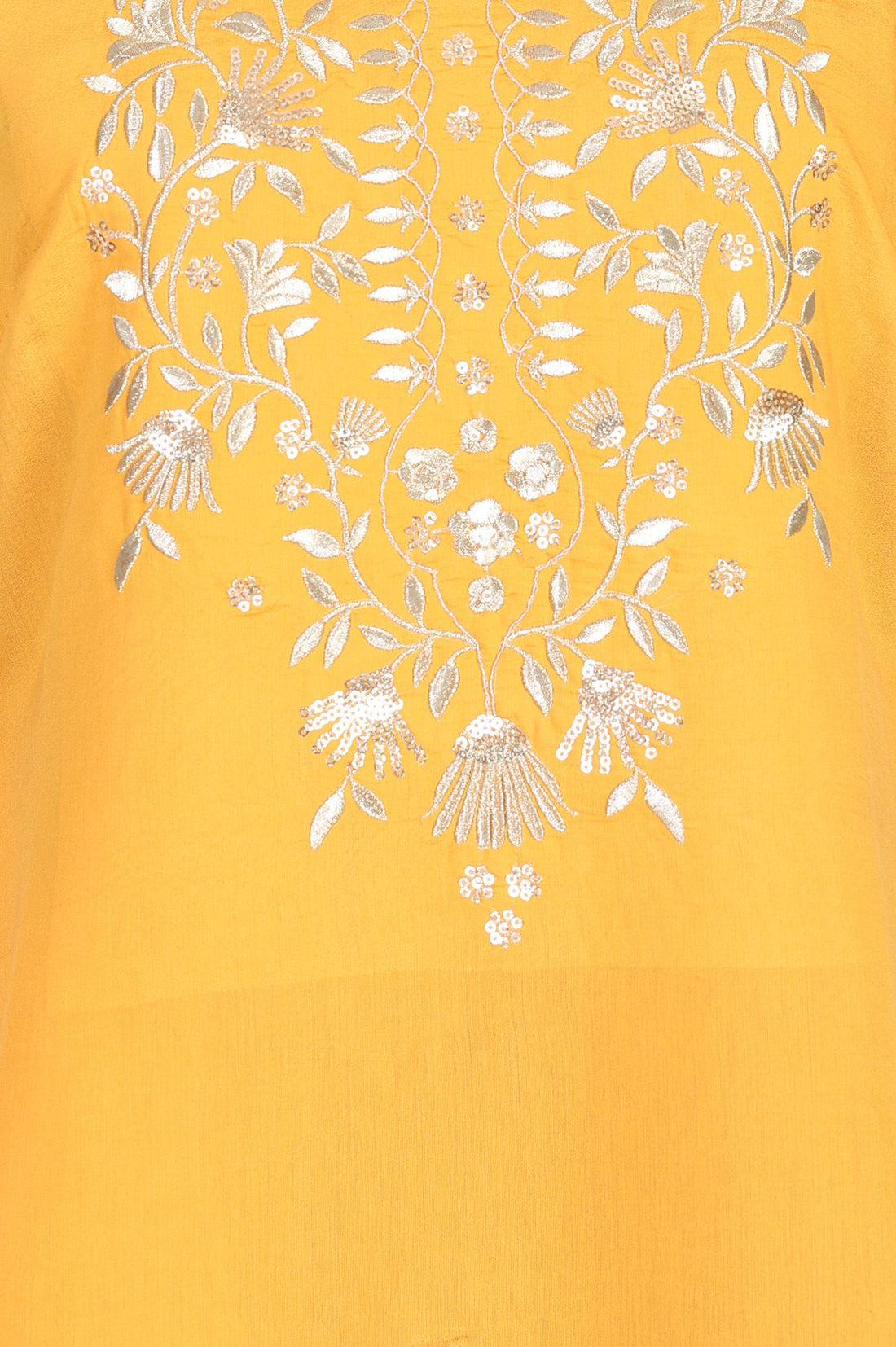 Yellow Zari Embroidered Yarn Dyed Straight Kurta