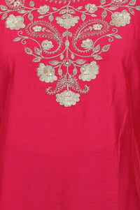 Pink Yarn Dyed Zari Embroidered Straight Kurta