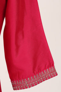 Pink Yarn Dyed Zari Embroidered Straight Kurta