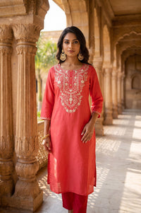 Coral Embroidered Straight Kurta