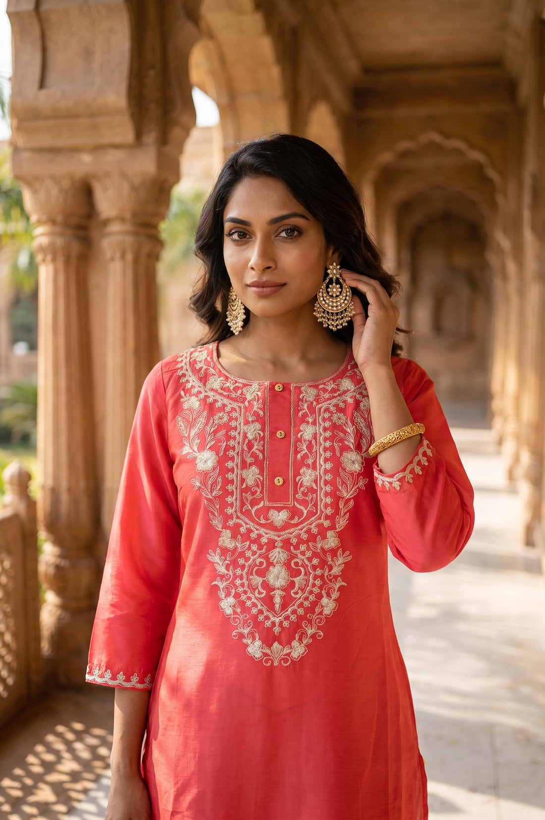 Coral Embroidered Straight Kurta