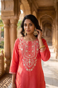 Coral Embroidered Straight Kurta