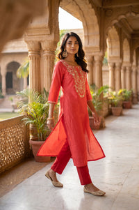 Coral Embroidered Straight Kurta